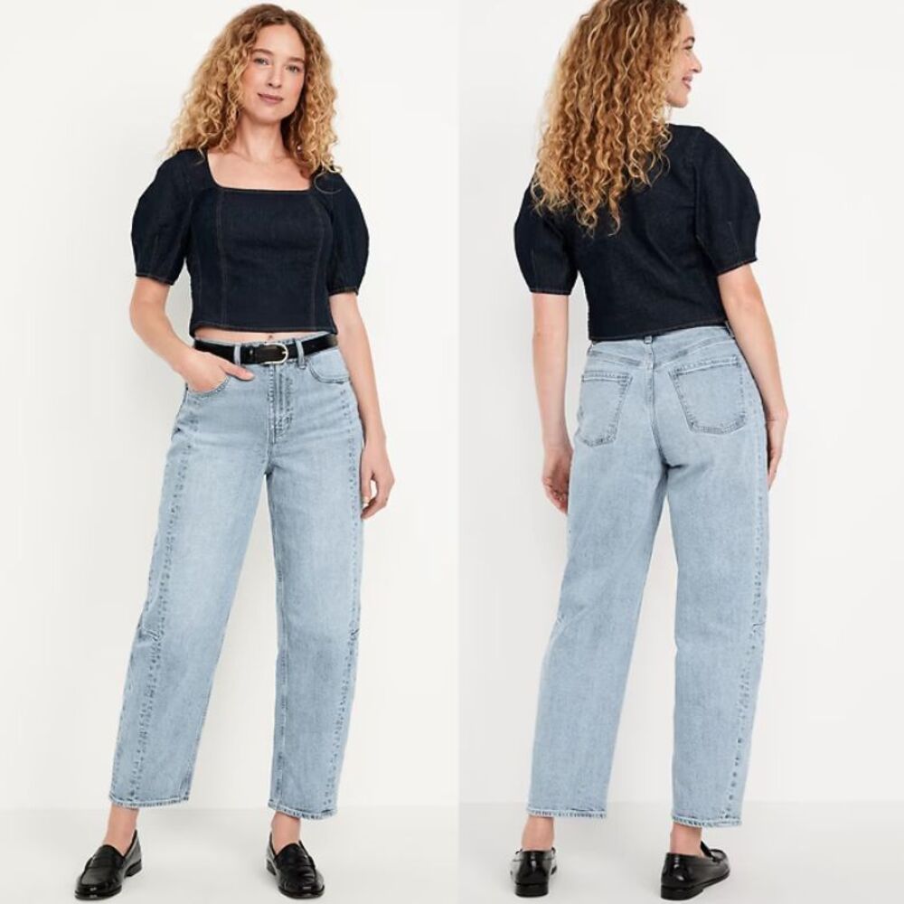 Old Navy High Rise Barrel Leg Jeans Womens Size 8 Baggy Light Wash Ankle Crop